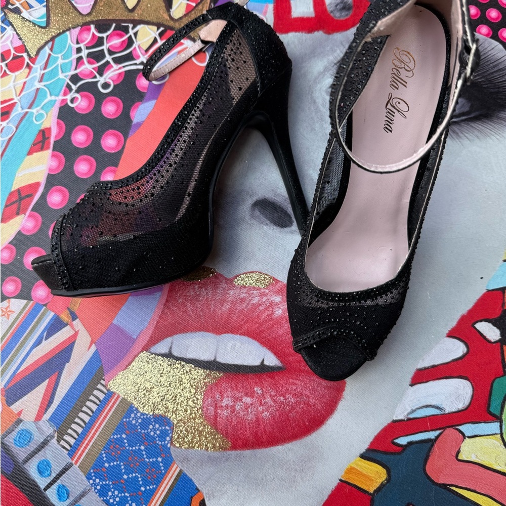 Bebe Luna Black Peep Toe Heels